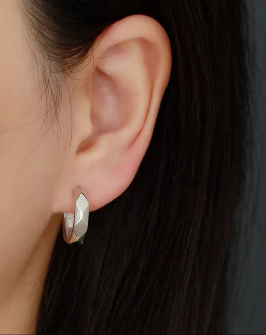 Diamond Cut Faceted Hoop Earring