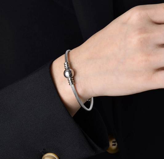 Beaded Spiral Silver Bracelet