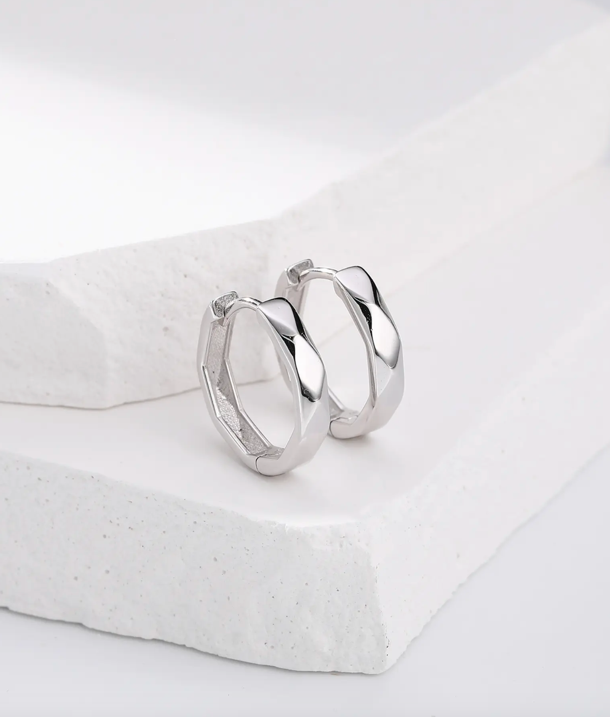 Diamond Cut Faceted Hoop Earring