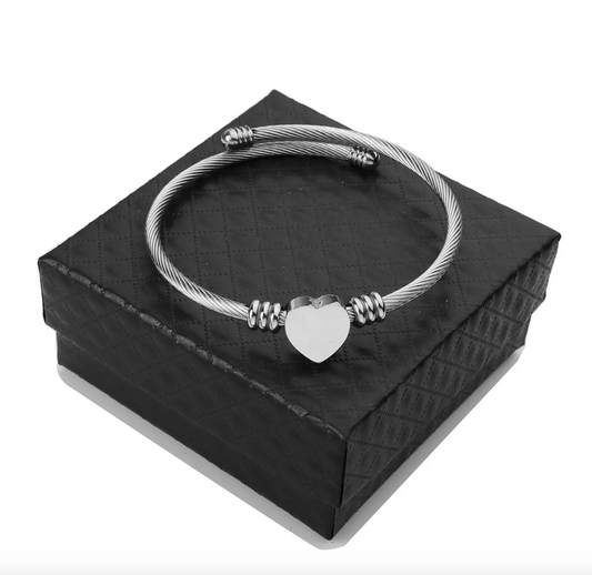 Heart Pendant Open Silver Bracelet