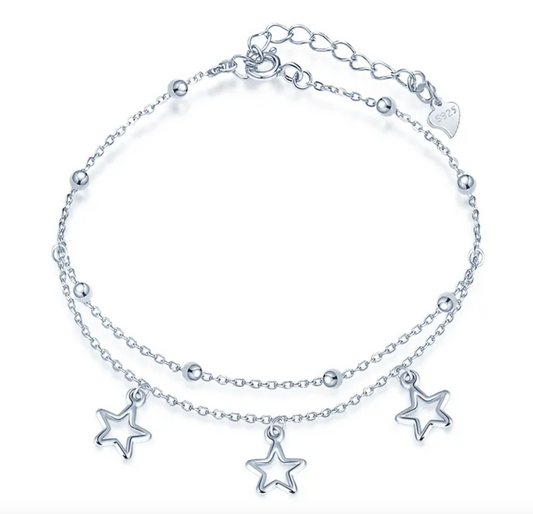 Silver Anklet Heart Bead Bracelet