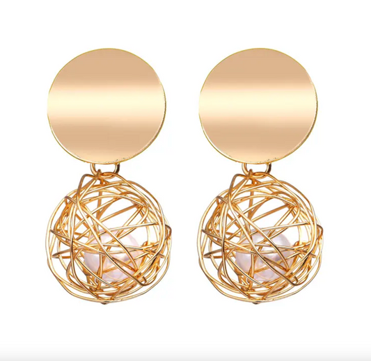 Hollow Ball Pearl Earring