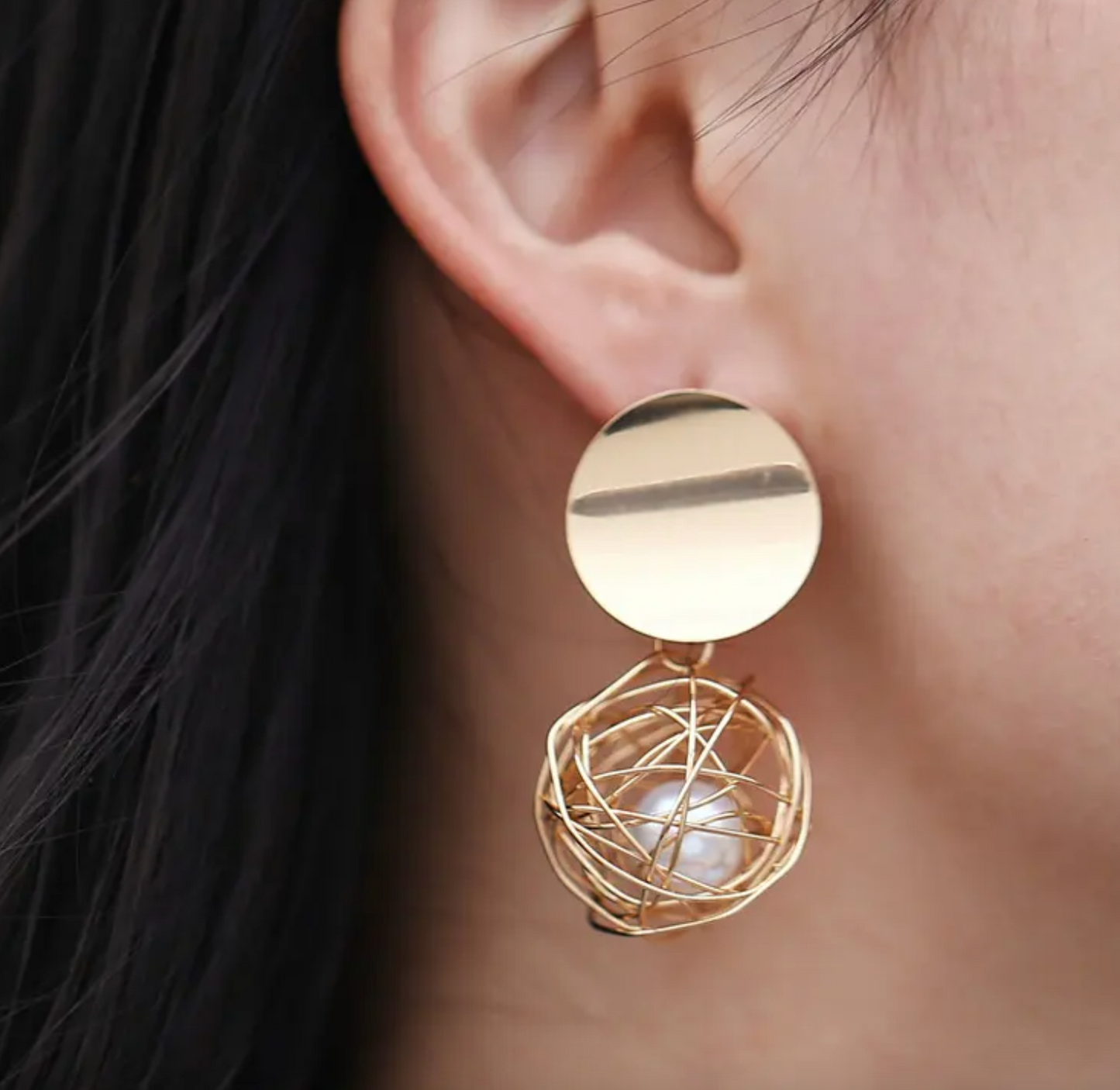 Hollow Ball Pearl Earring