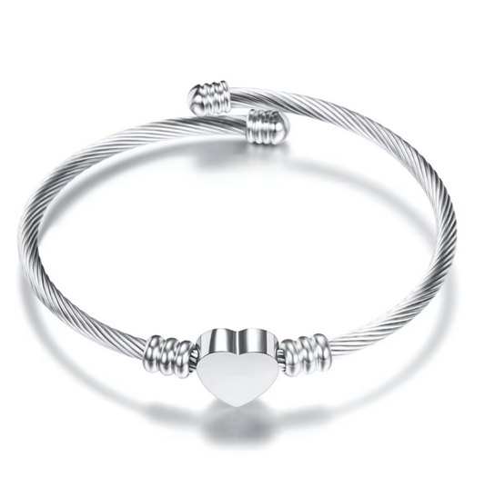 Heart Pendant Open Silver Bracelet