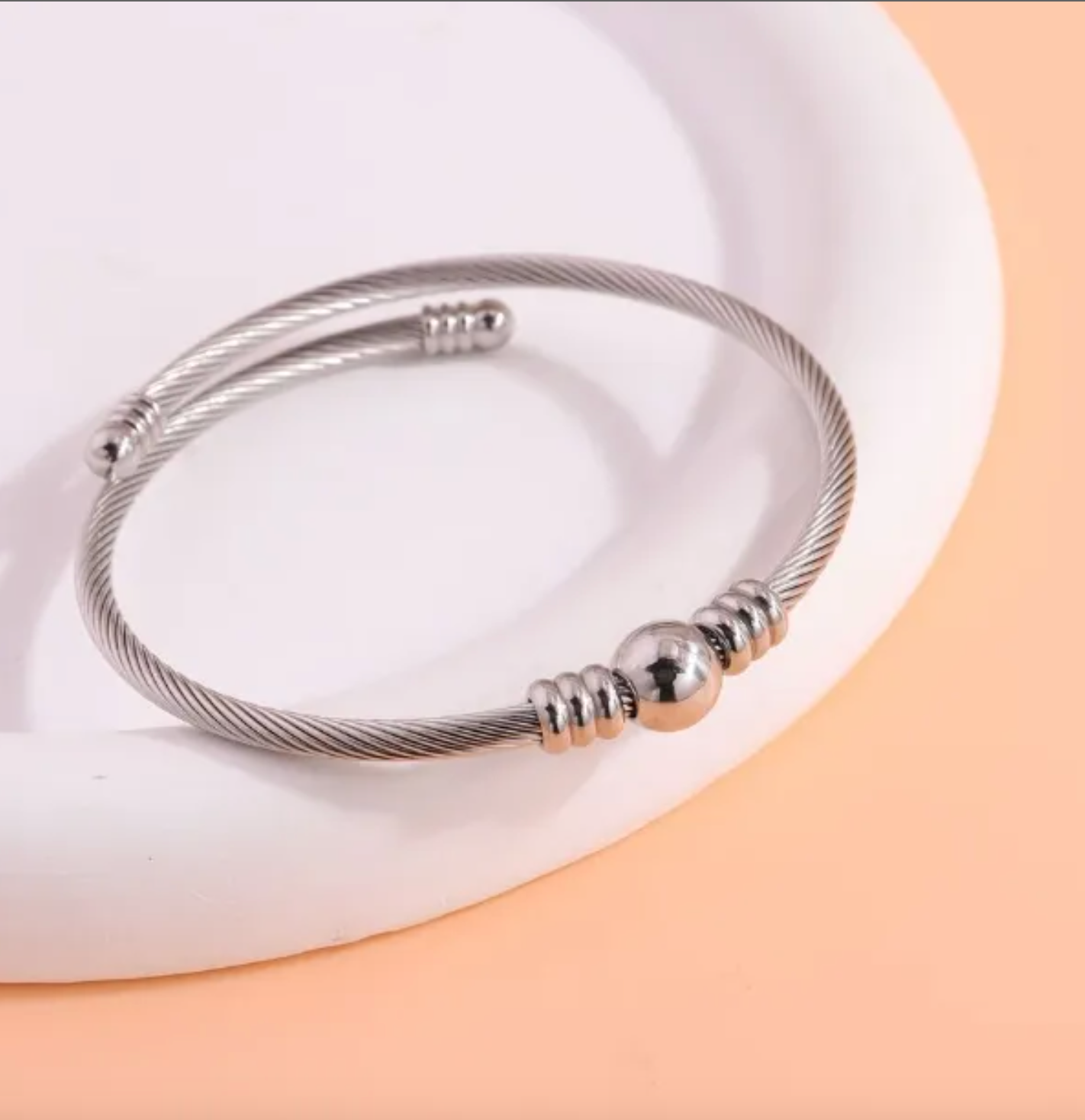 Beaded Spiral Silver Bracelet